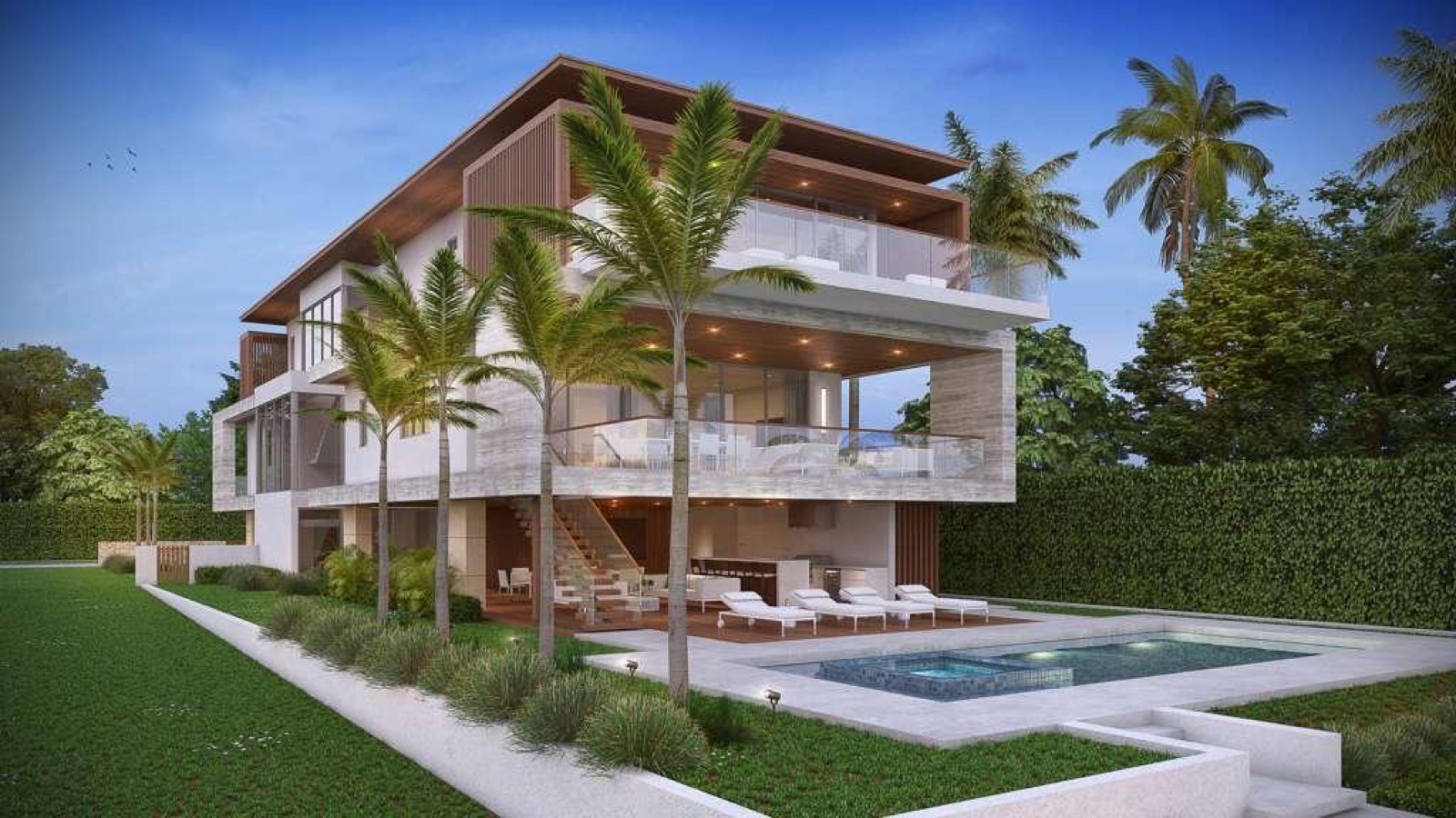 Modern multistory residence with custom pool