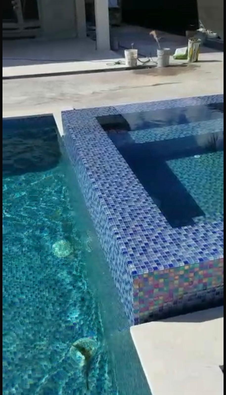 Completed pool edge detail and water finish